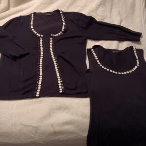 Black Cardigan and Tank Set with White Accents - Need To Look Closely To See It